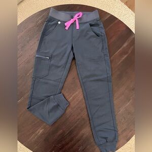 Figs Dark Blue Joggers with Pink Drawstring